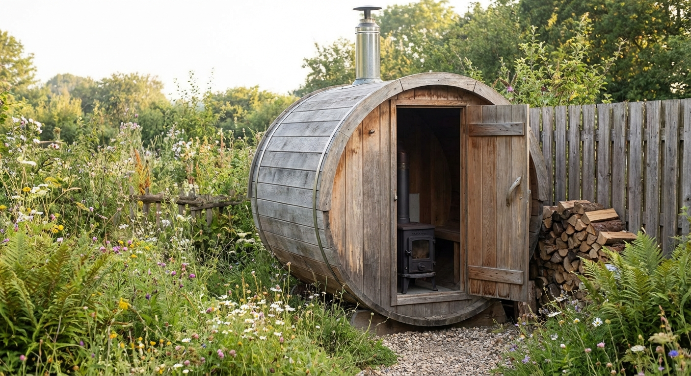 Holzfeuer in der Sauna